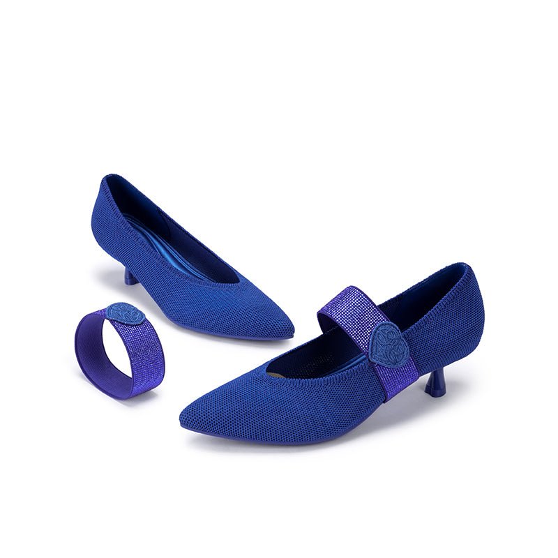 Belle Detachable Strap Mary Jane Heels – Pointed Toe Knit Kitten Heels