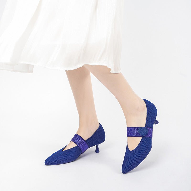 Belle Detachable Strap Mary Jane Heels – Pointed Toe Knit Kitten Heels
