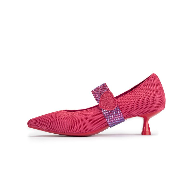 Belle Detachable Strap Mary Jane Heels – Pointed Toe Knit Kitten Heels