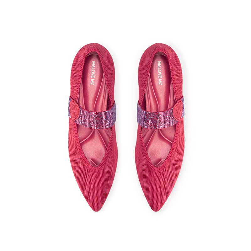 Belle Detachable Strap Mary Jane Heels – Pointed Toe Knit Kitten Heels
