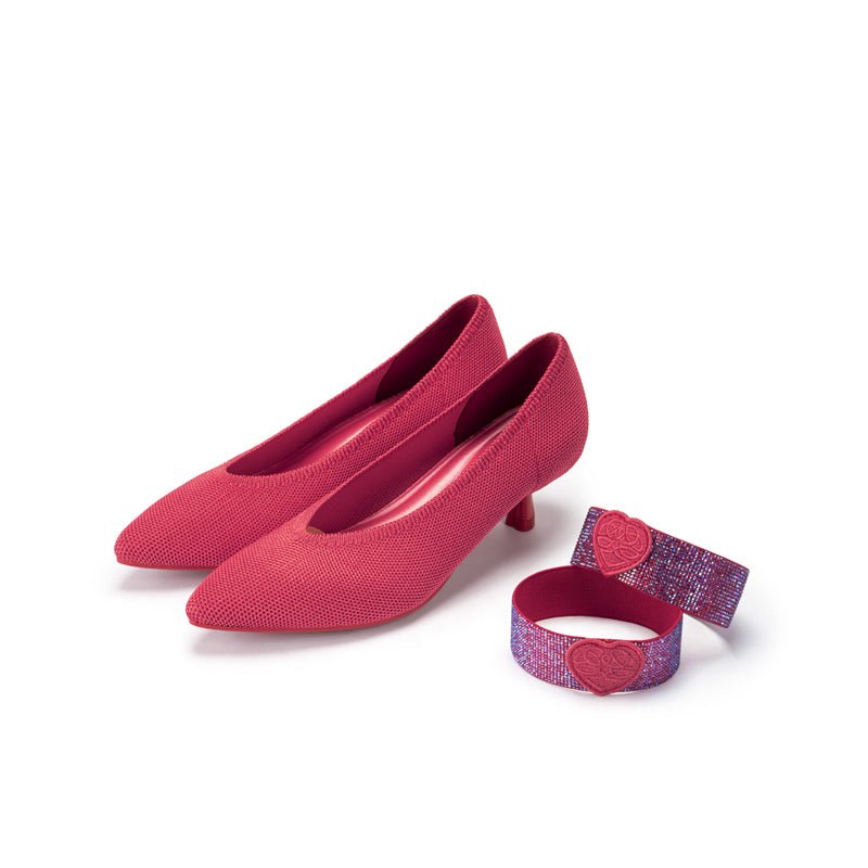 Belle Detachable Strap Mary Jane Heels – Pointed Toe Knit Kitten Heels