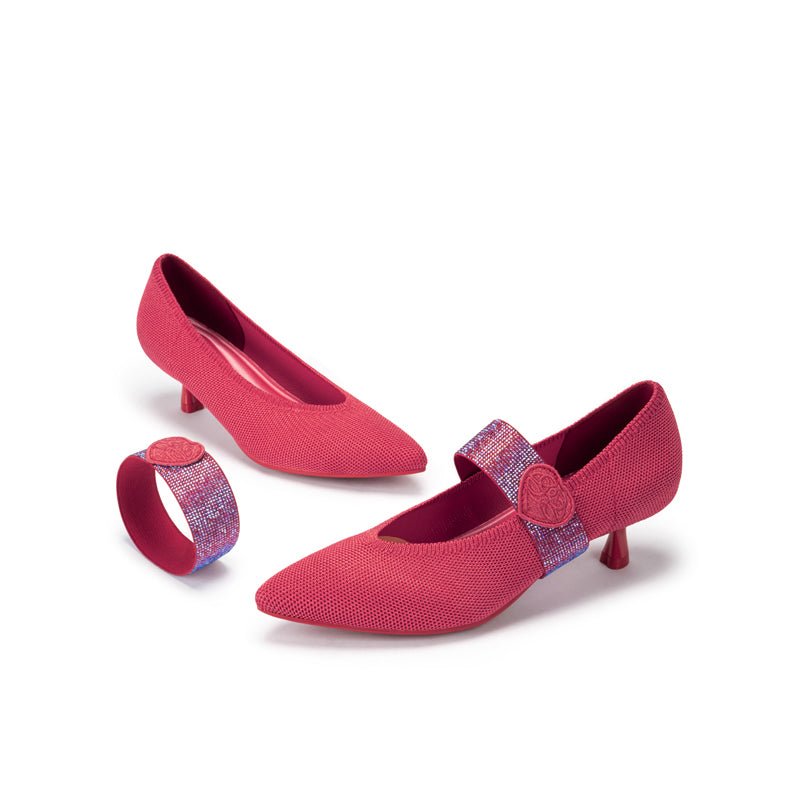 Belle Detachable Strap Mary Jane Heels – Pointed Toe Knit Kitten Heels