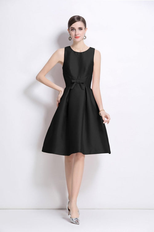 Belted Bowknot Satin Fitted Midi Dress - 0cm