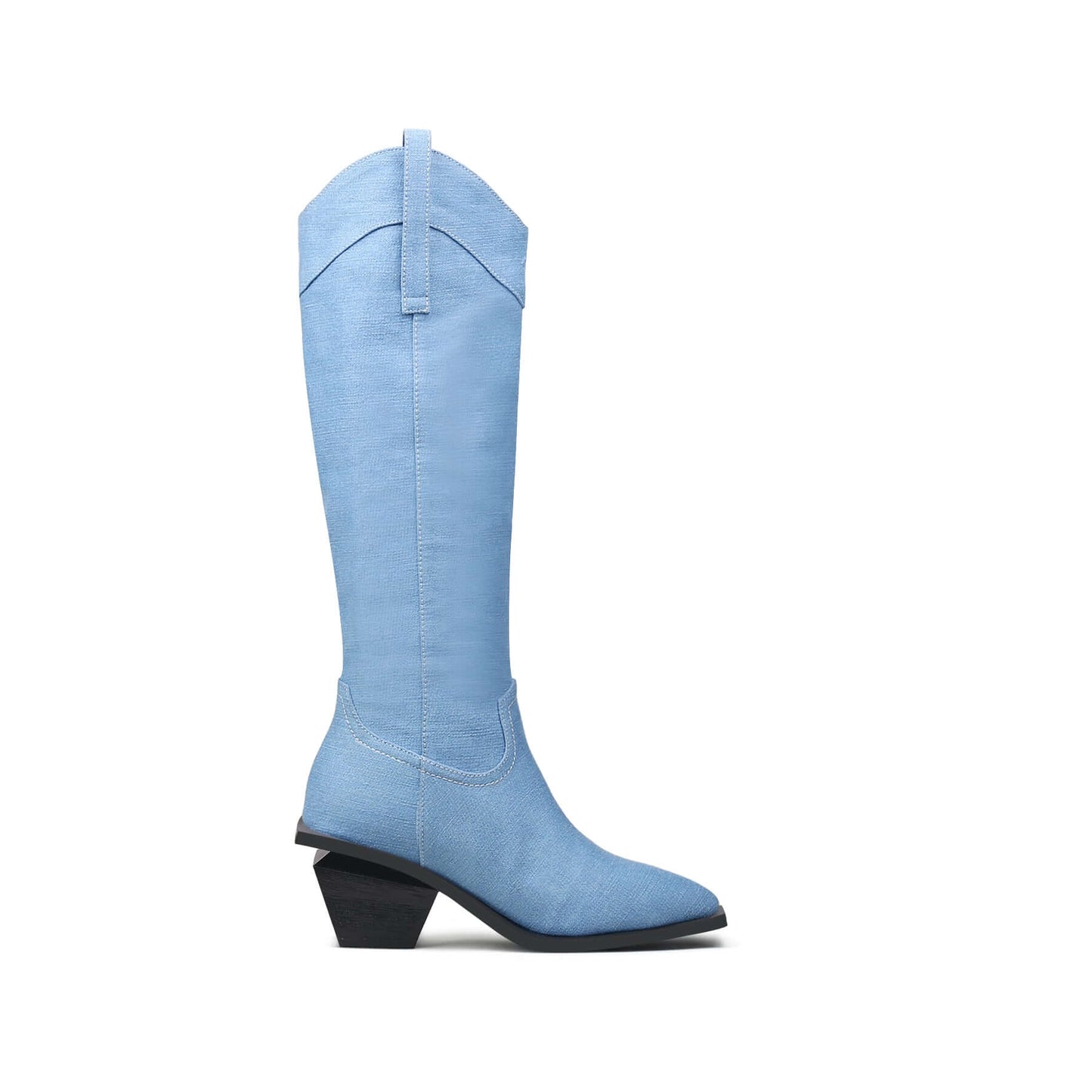 belted denim knee high cowgirl boots all blue 3