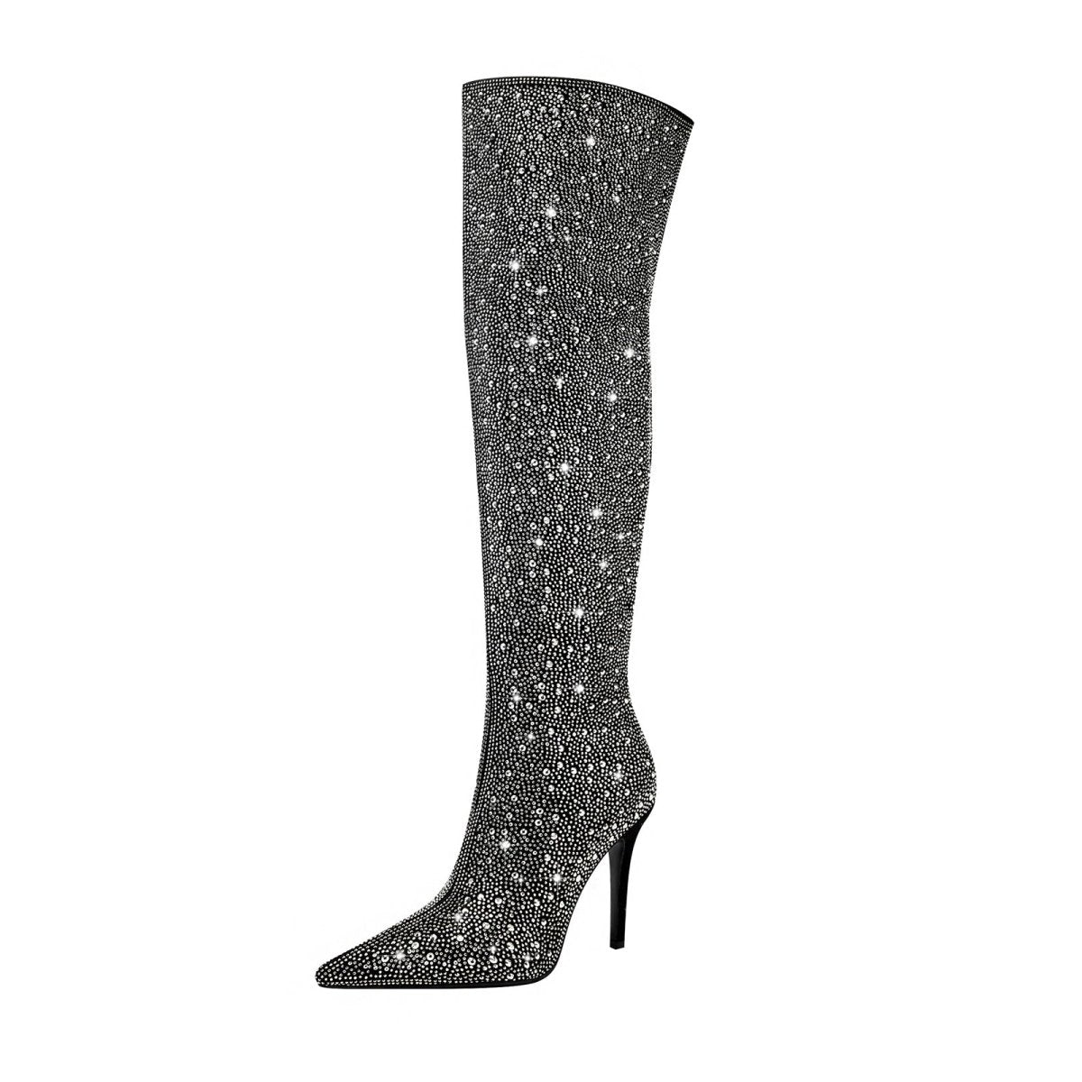 Black and Silver Embellished Knee High Boots - 0cm