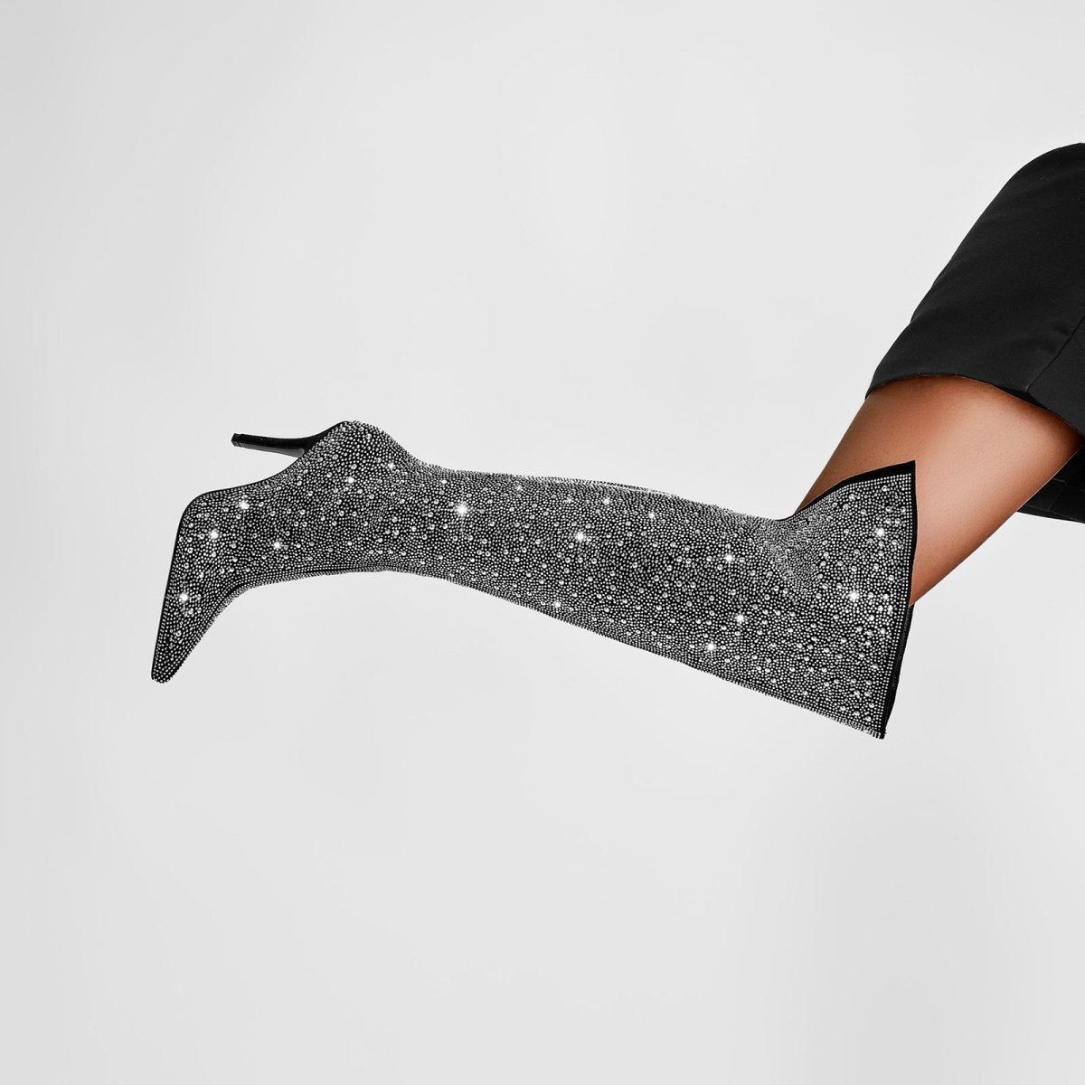 Black and Silver Embellished Knee High Boots - 0cm