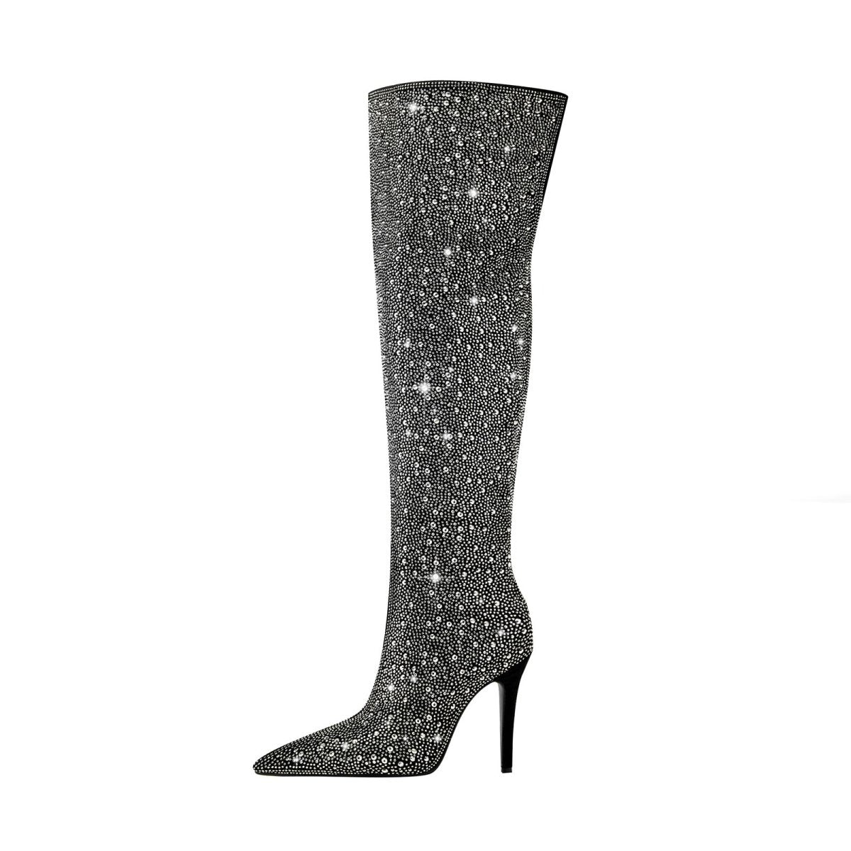 Black and Silver Embellished Knee High Boots - 0cm