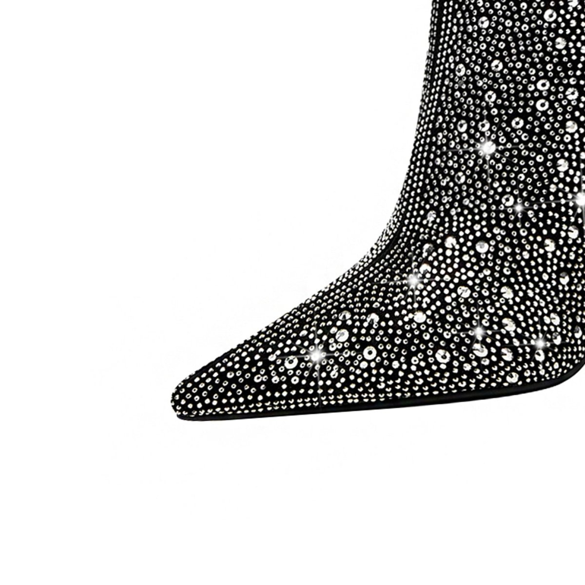 Black and Silver Embellished Knee High Boots - 0cm