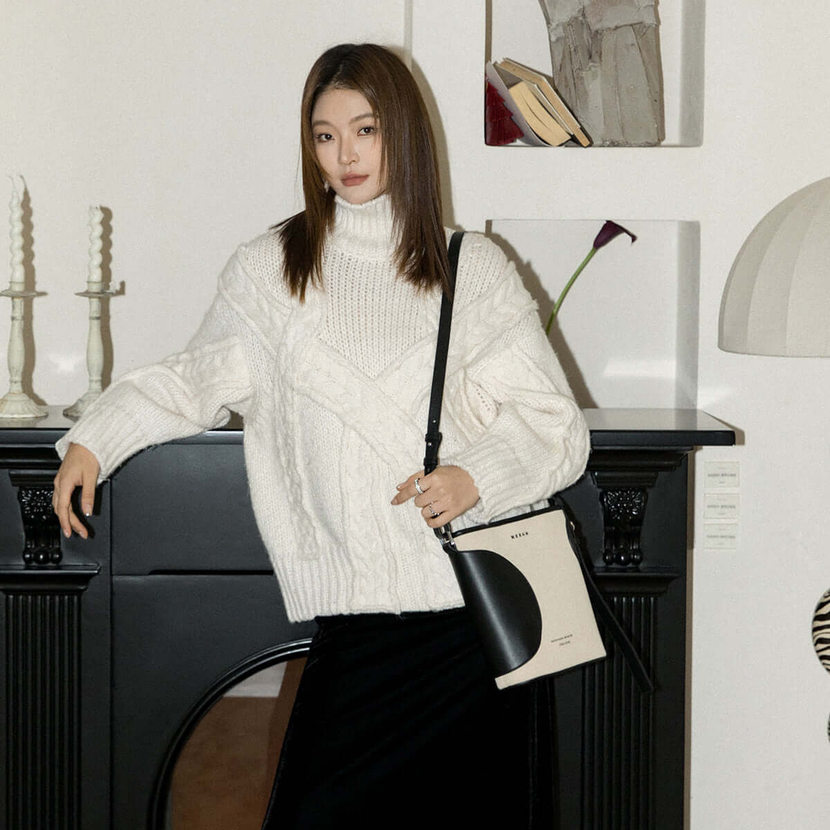 black and white colorblock cross body bucket bag all 3