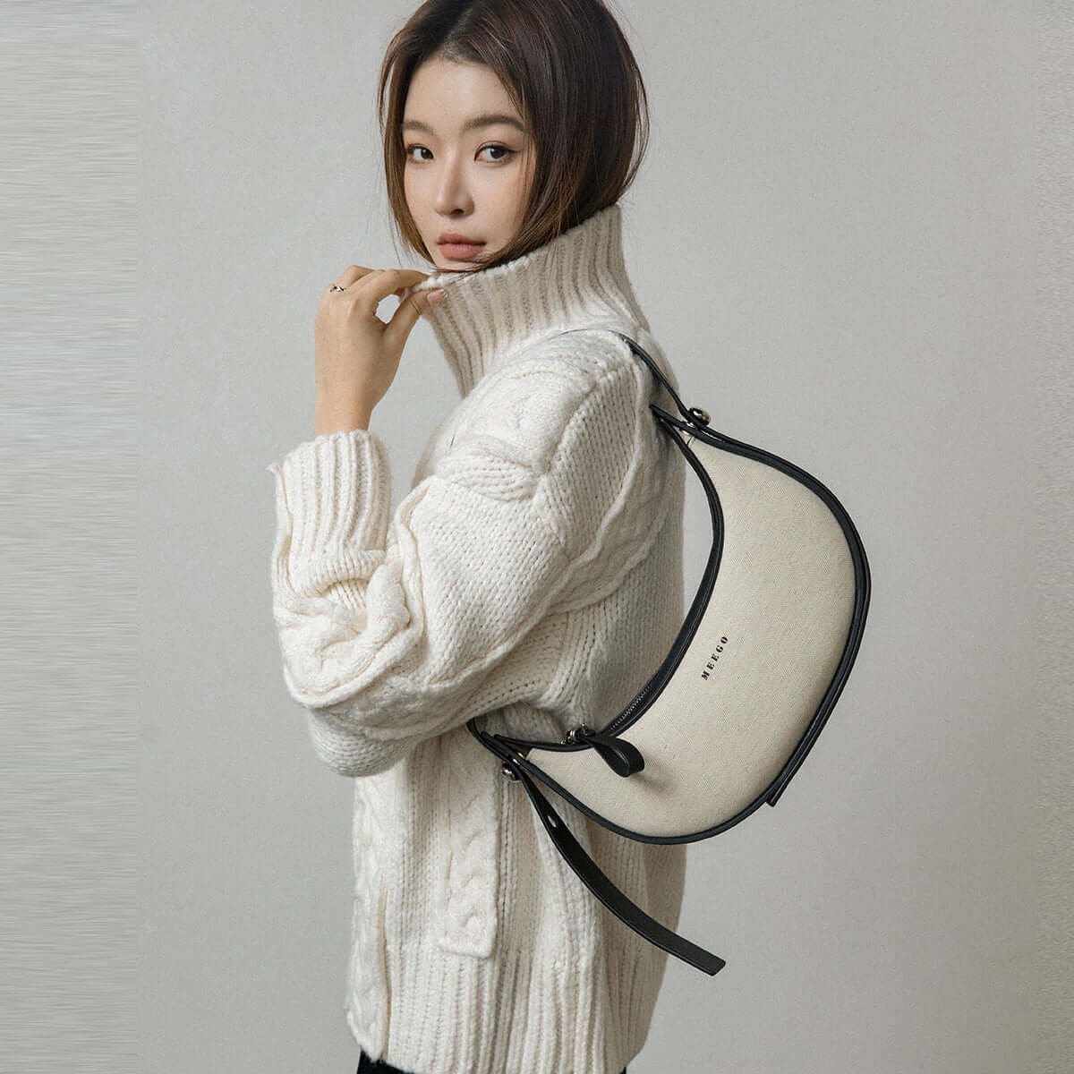 black and white crescent bag all 3