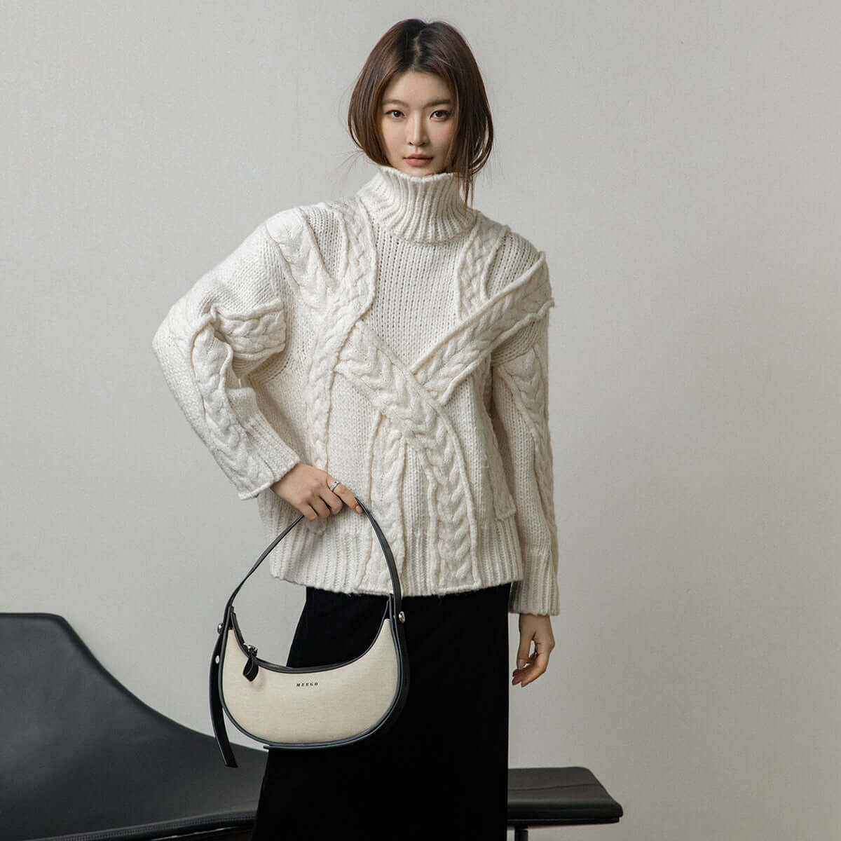 black and white crescent bag all 4