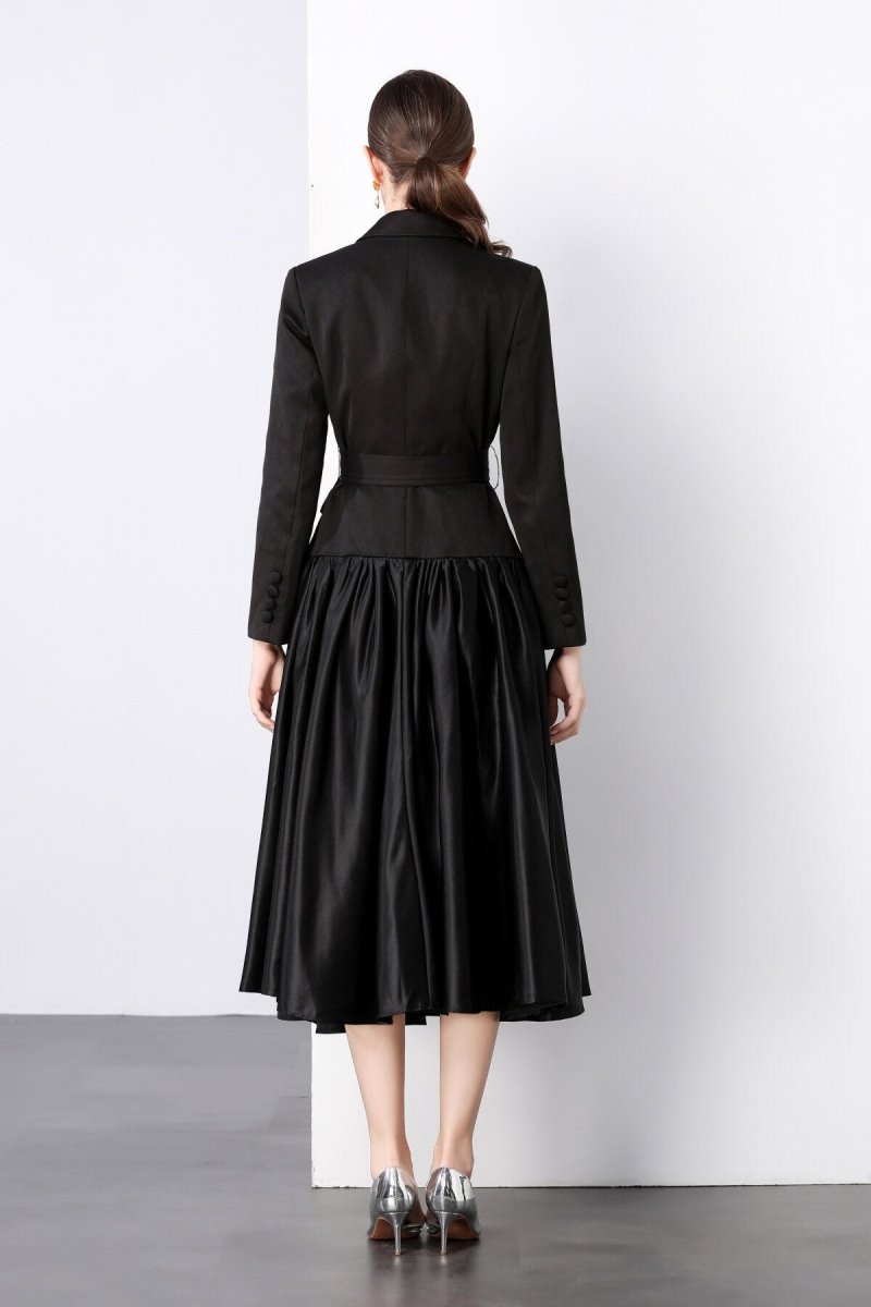 Black Belted Blazer Flared Midi Dress - 0cm