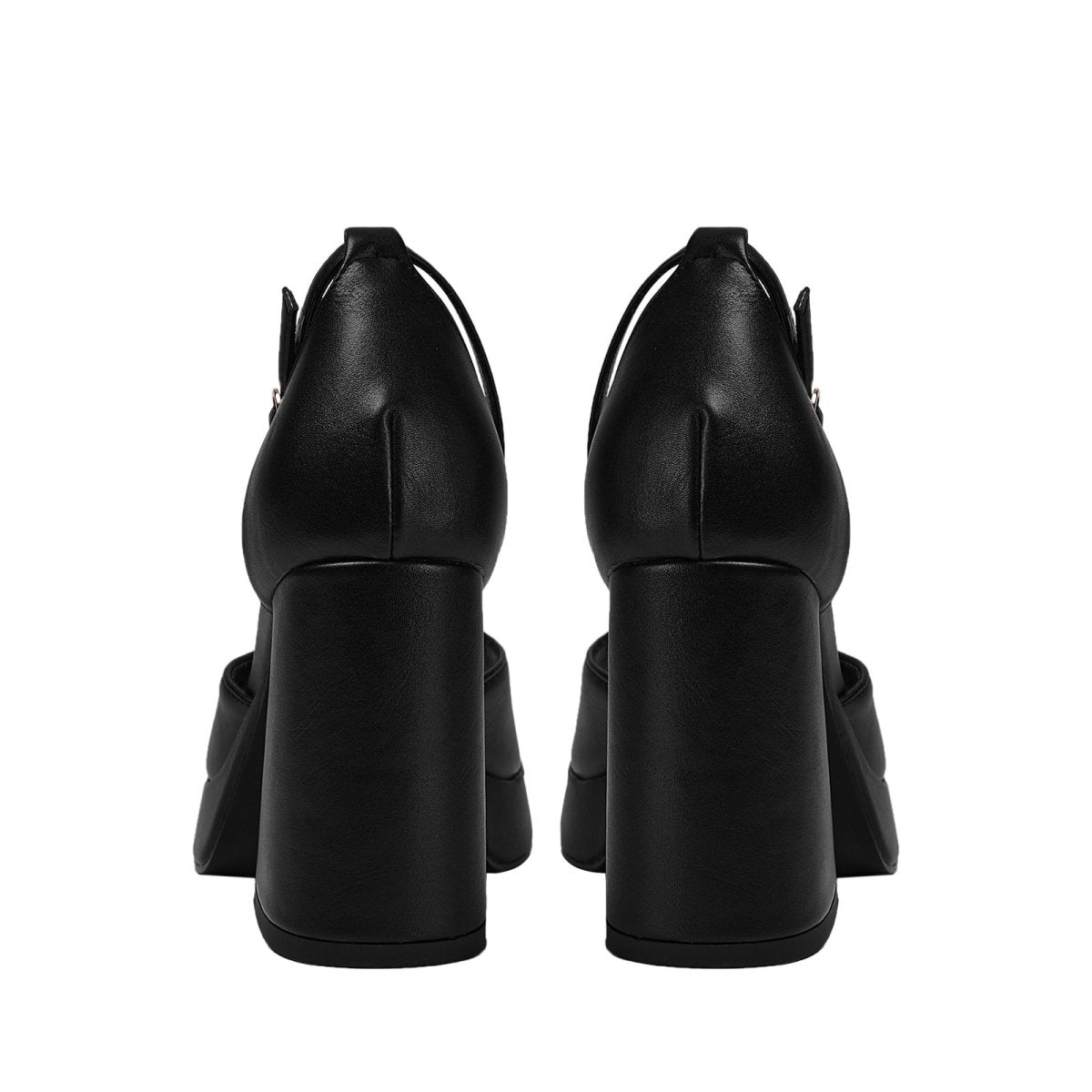 Black Chunky Block High Heel Ankle Strap Sandals - 0cm