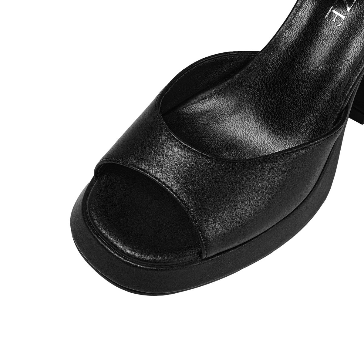 Black Chunky Block High Heel Ankle Strap Sandals - 0cm