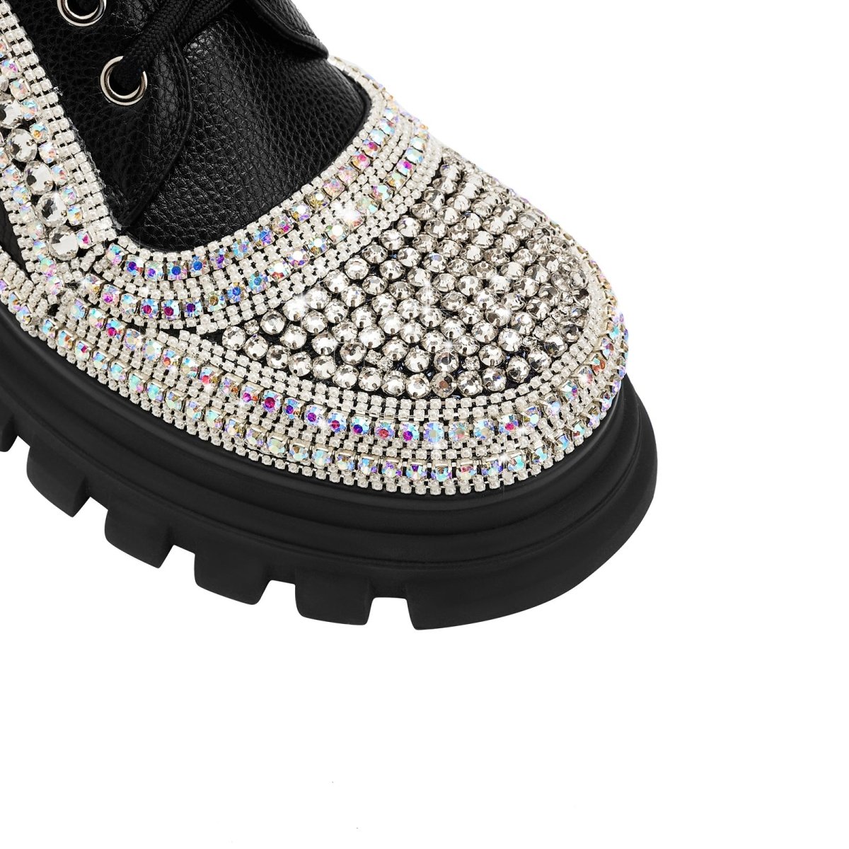 Black Crystal Embellished Walking Ankle Boots - 0cm