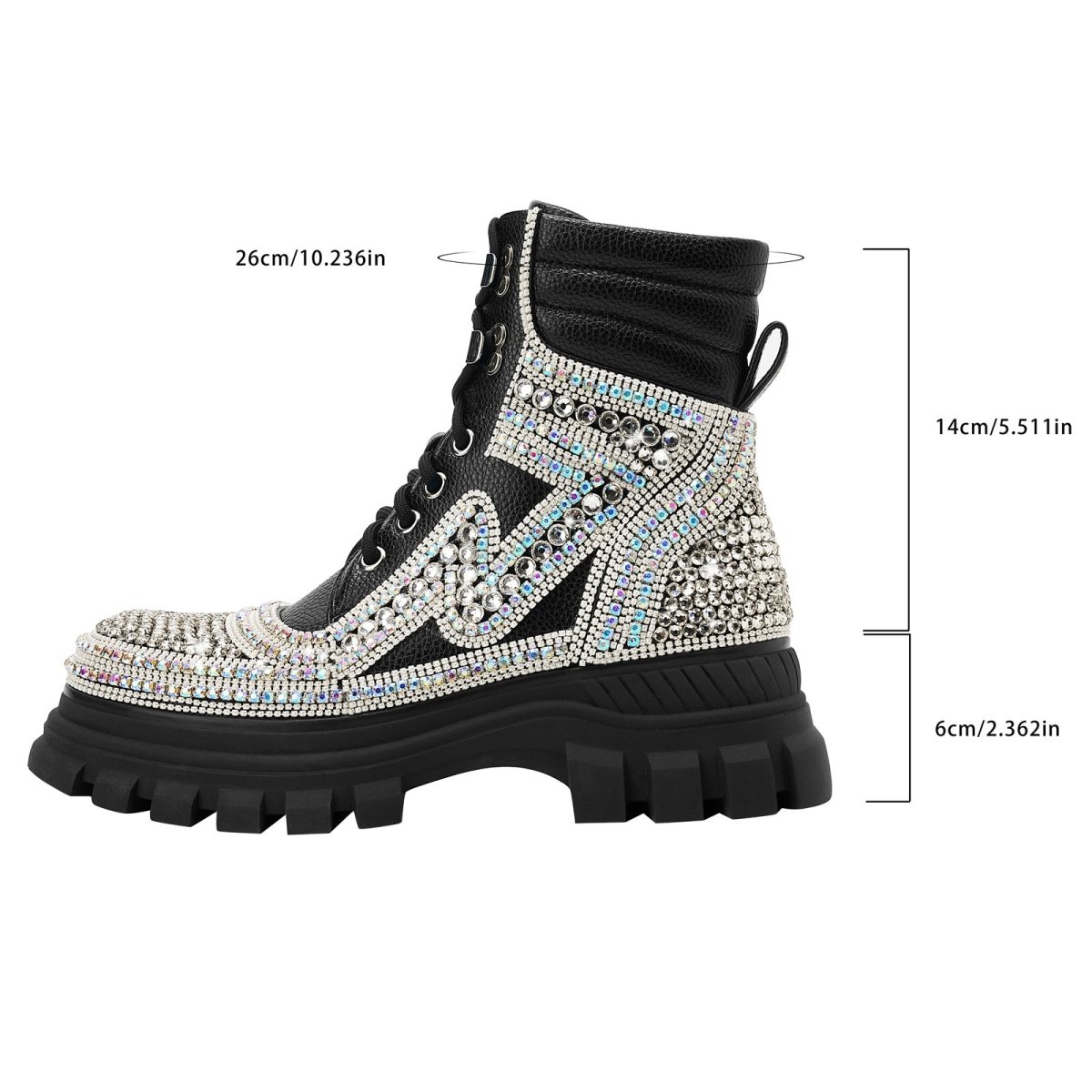 Black Crystal Embellished Walking Ankle Boots - 0cm