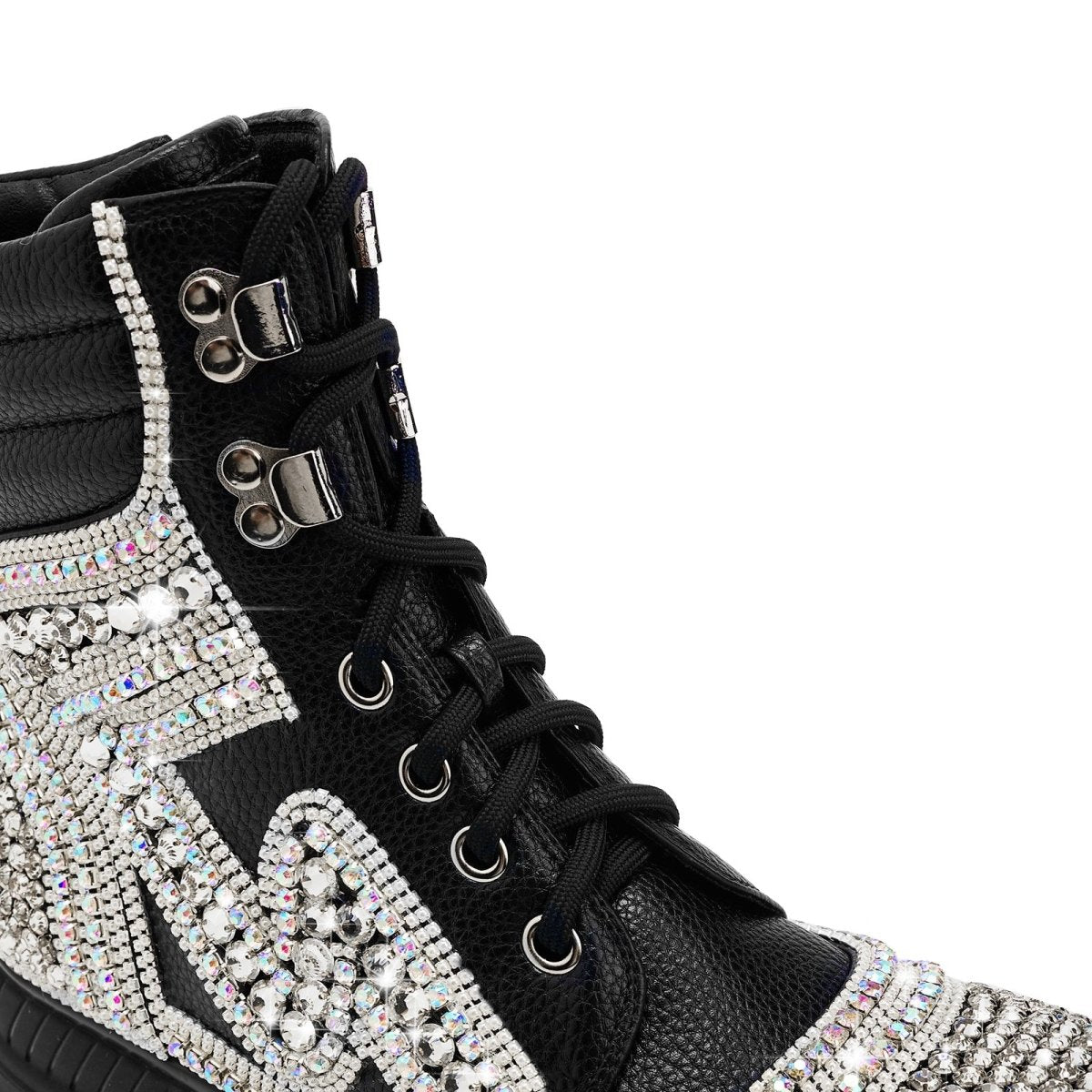 Black Crystal Embellished Walking Ankle Boots - 0cm