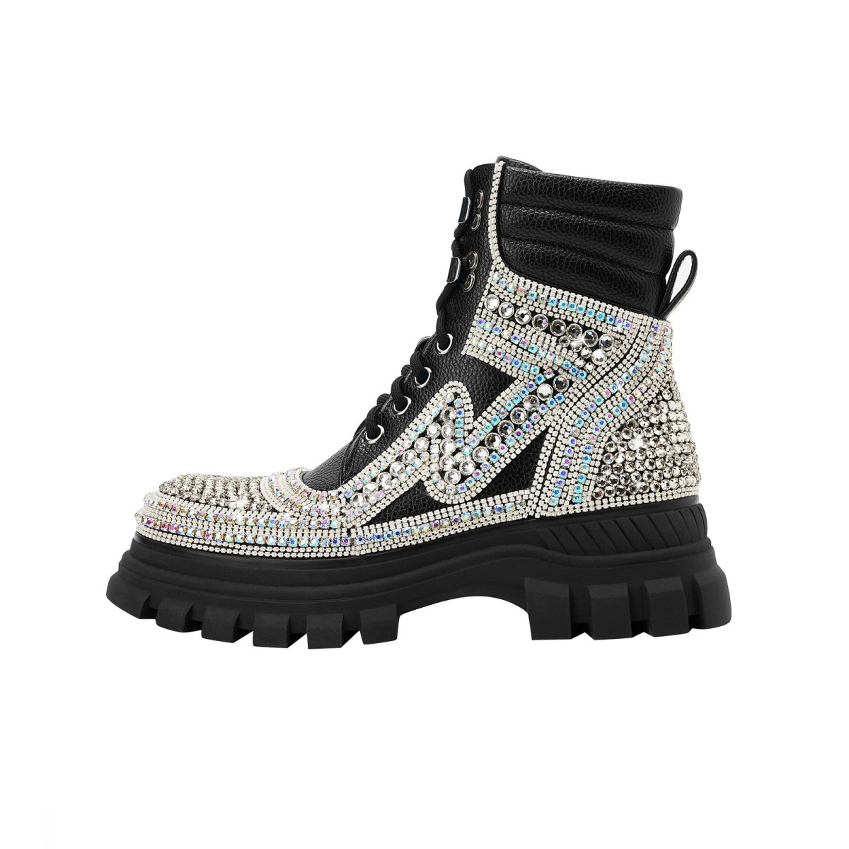 Black Crystal Embellished Walking Ankle Boots - 0cm