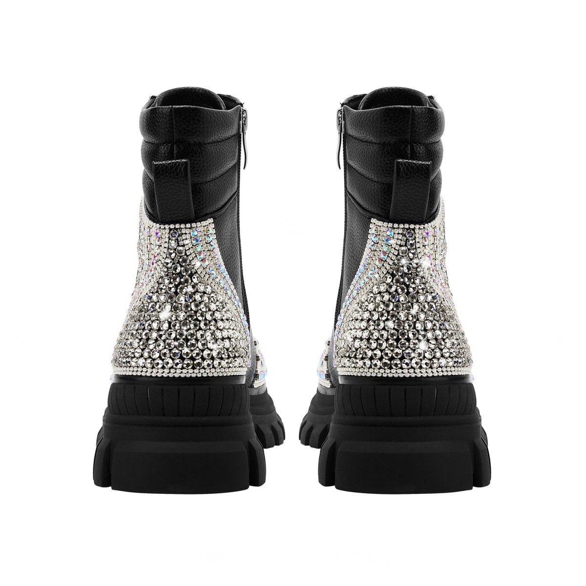 Black Crystal Embellished Walking Ankle Boots - 0cm