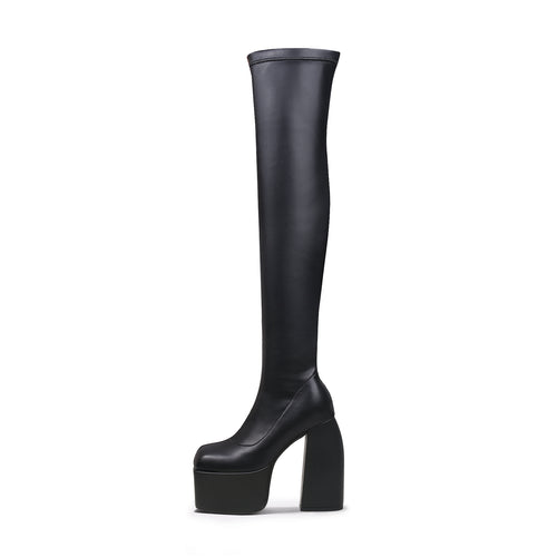 Black Cyberpunk Knee High Boots