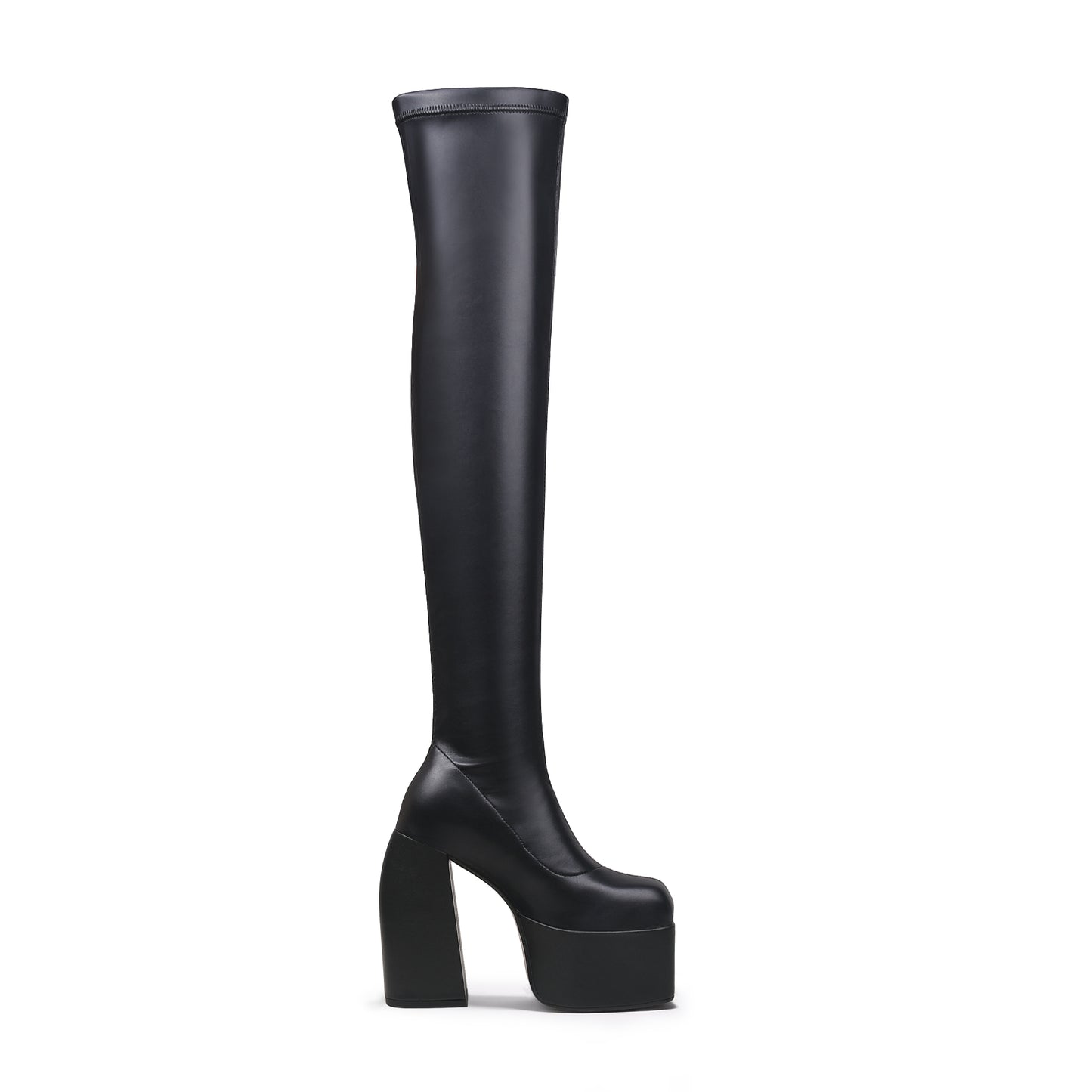 black cyberpunk knee high boots all black 3
