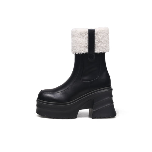 Black Fur Lined Platform Leather Boots