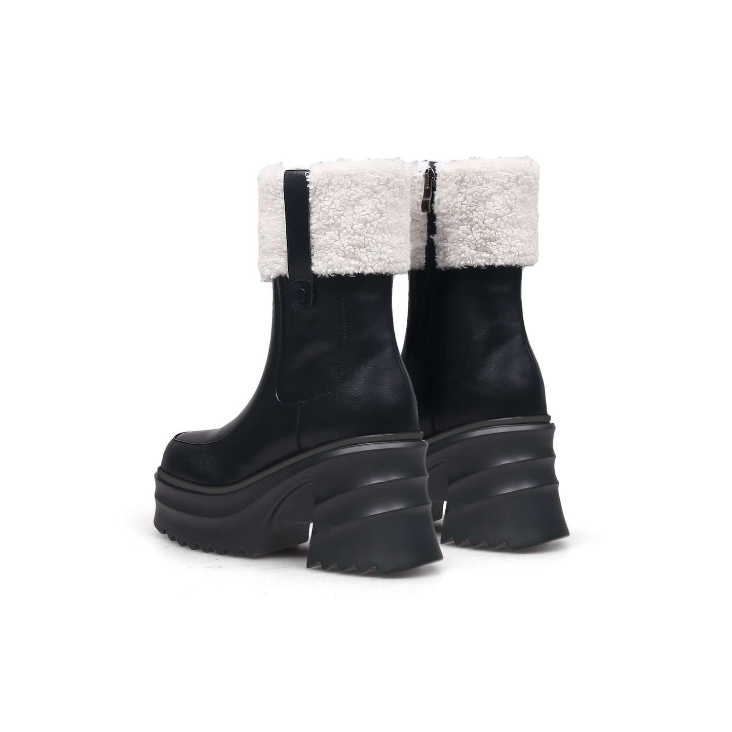 black fur lined platform leather boots all black 5