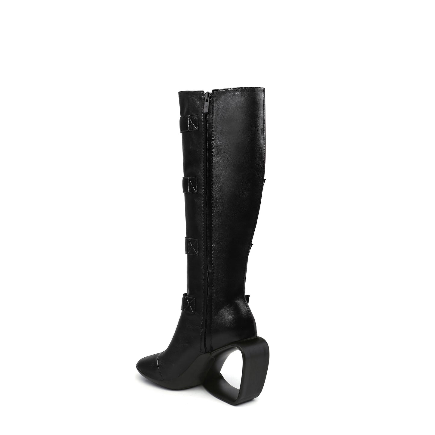 black knee high multi buckle strap boots all black 4
