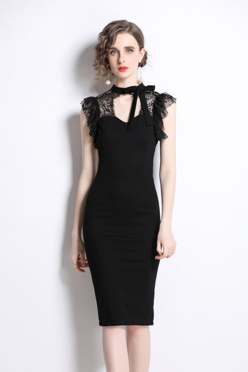 black lace bodycon sexy roman dress all black 3