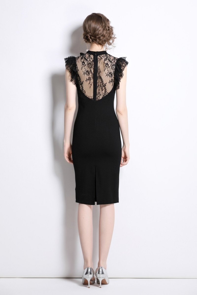 black lace bodycon sexy roman dress all black 4