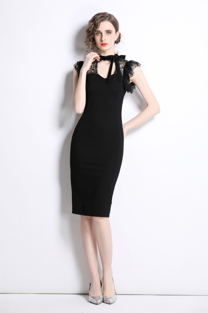 black lace bodycon sexy roman dress all black 1