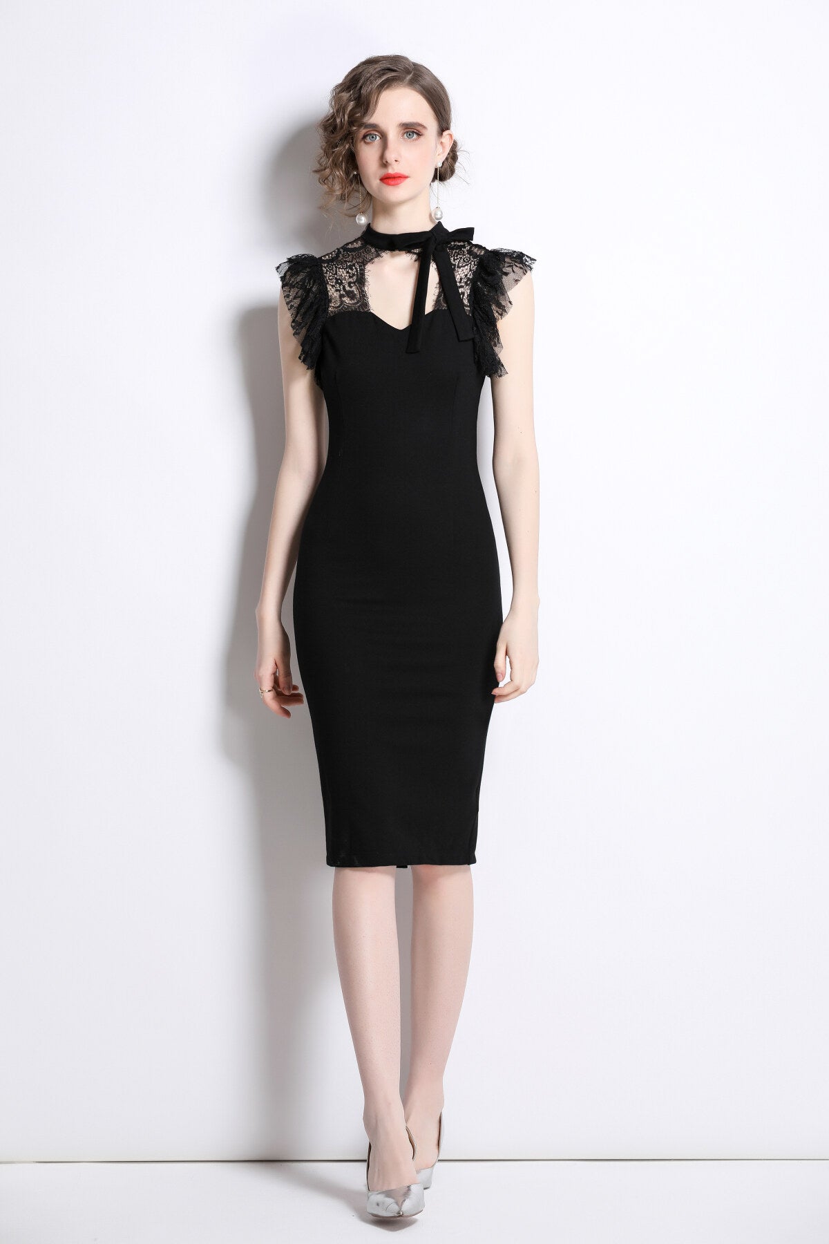 black lace bodycon sexy roman dress all black 2