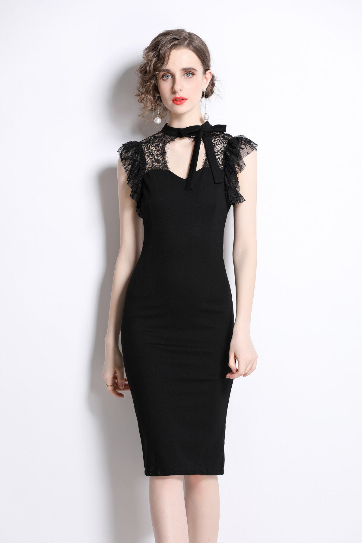 black lace bodycon sexy roman dress all black 3