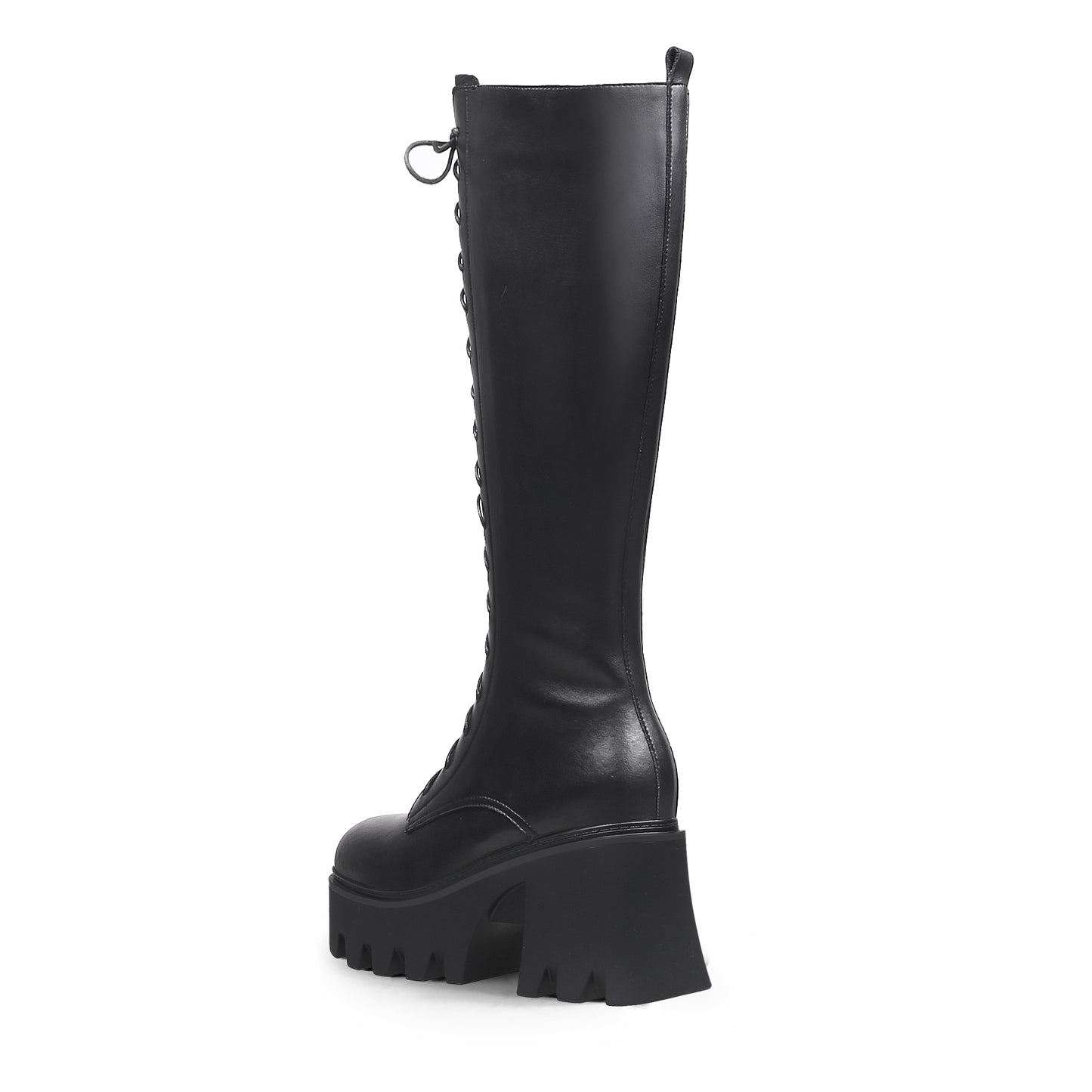 black lace up knee high boots all black 4