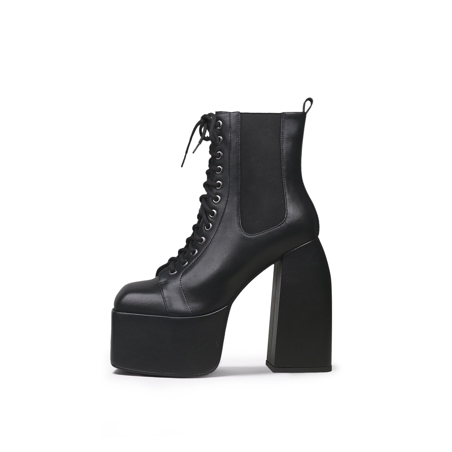 Black Lace Up Thick Heel Platform Boots