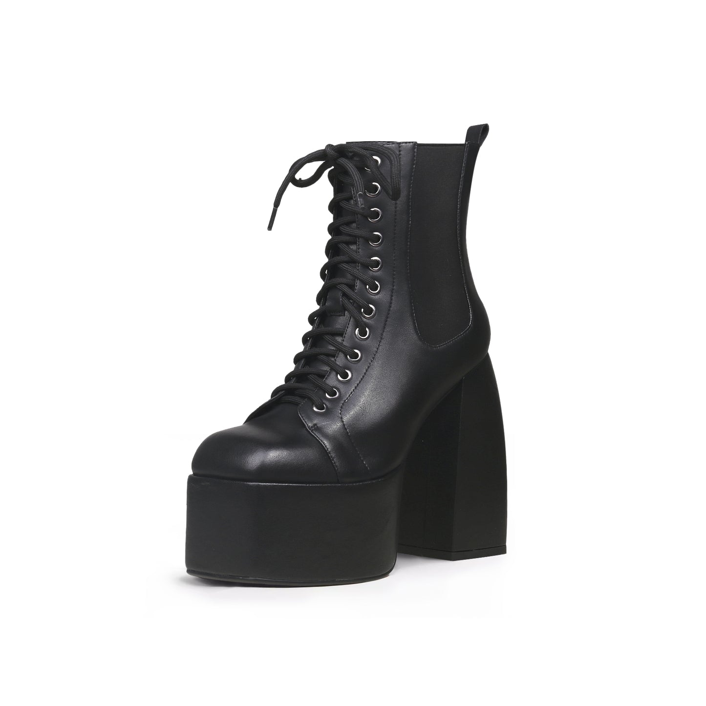 black lace up thick heel platform boots all black 2