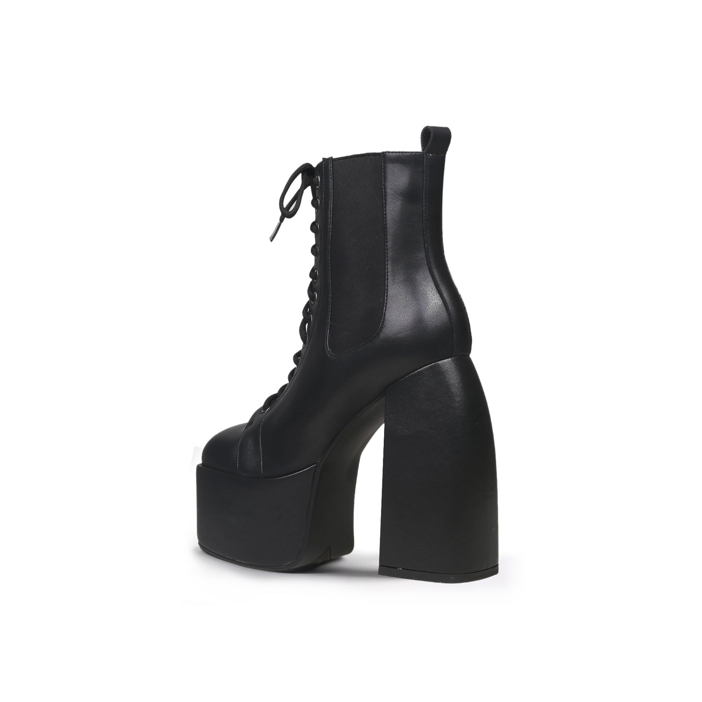 black lace up thick heel platform boots all black 3