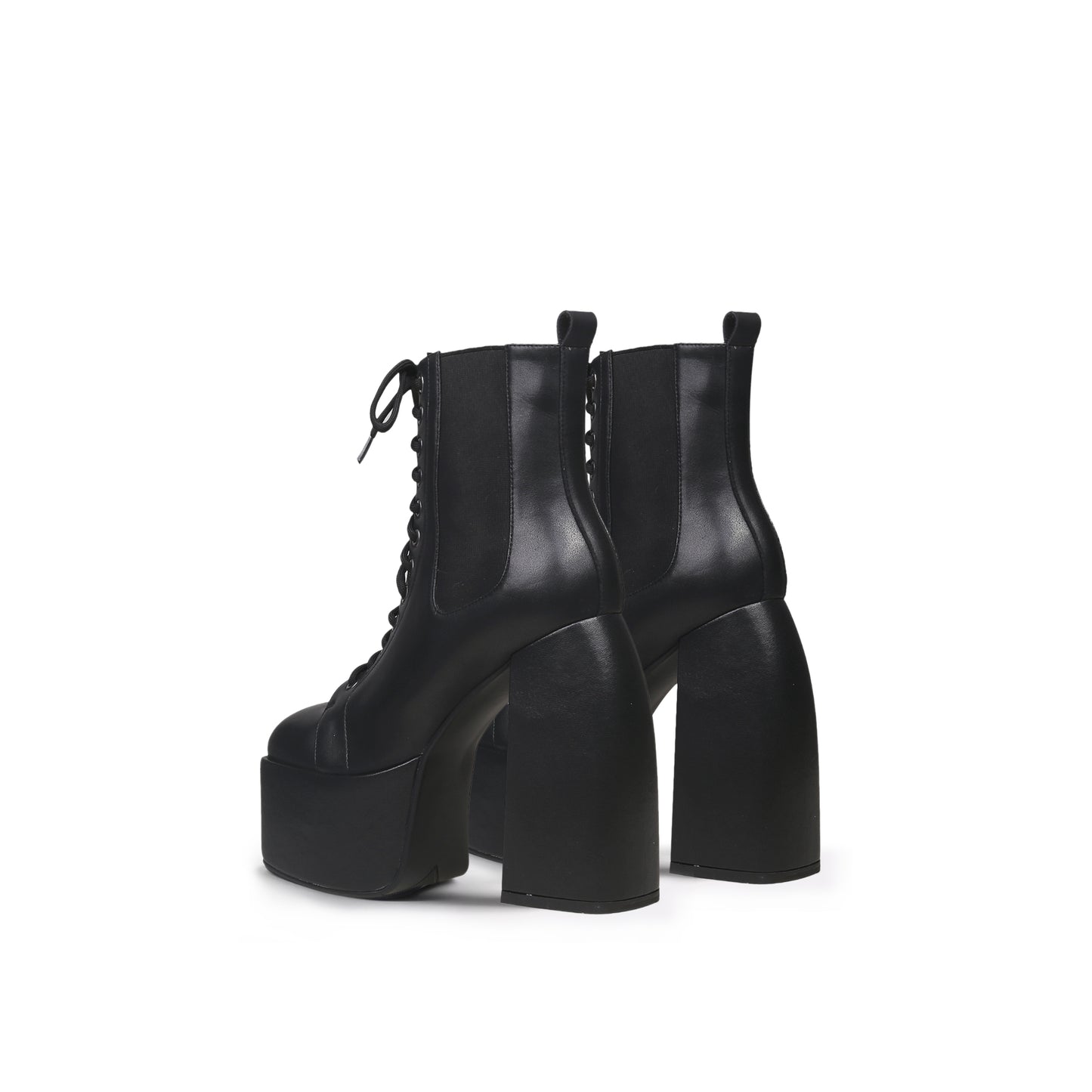 black lace up thick heel platform boots all black 4
