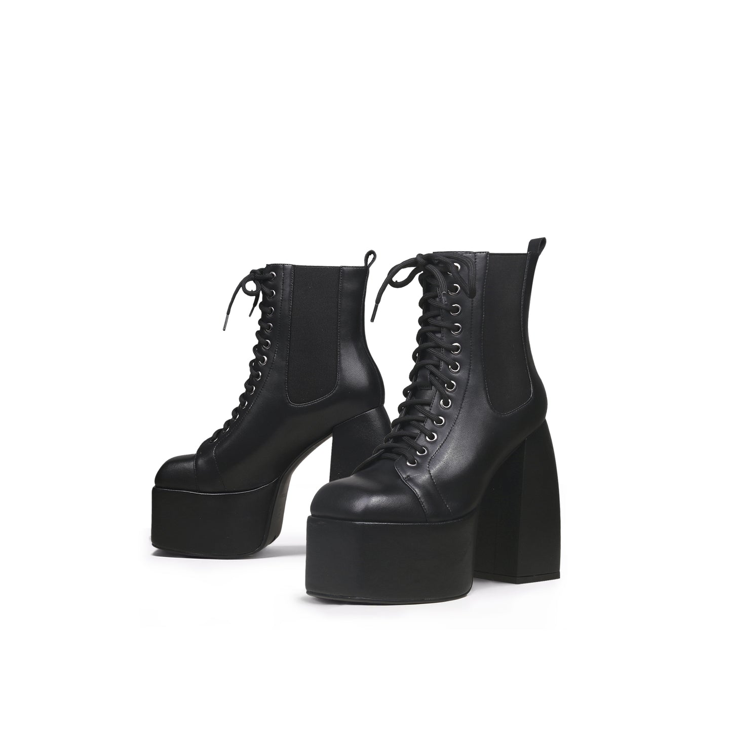 black lace up thick heel platform boots all black 5