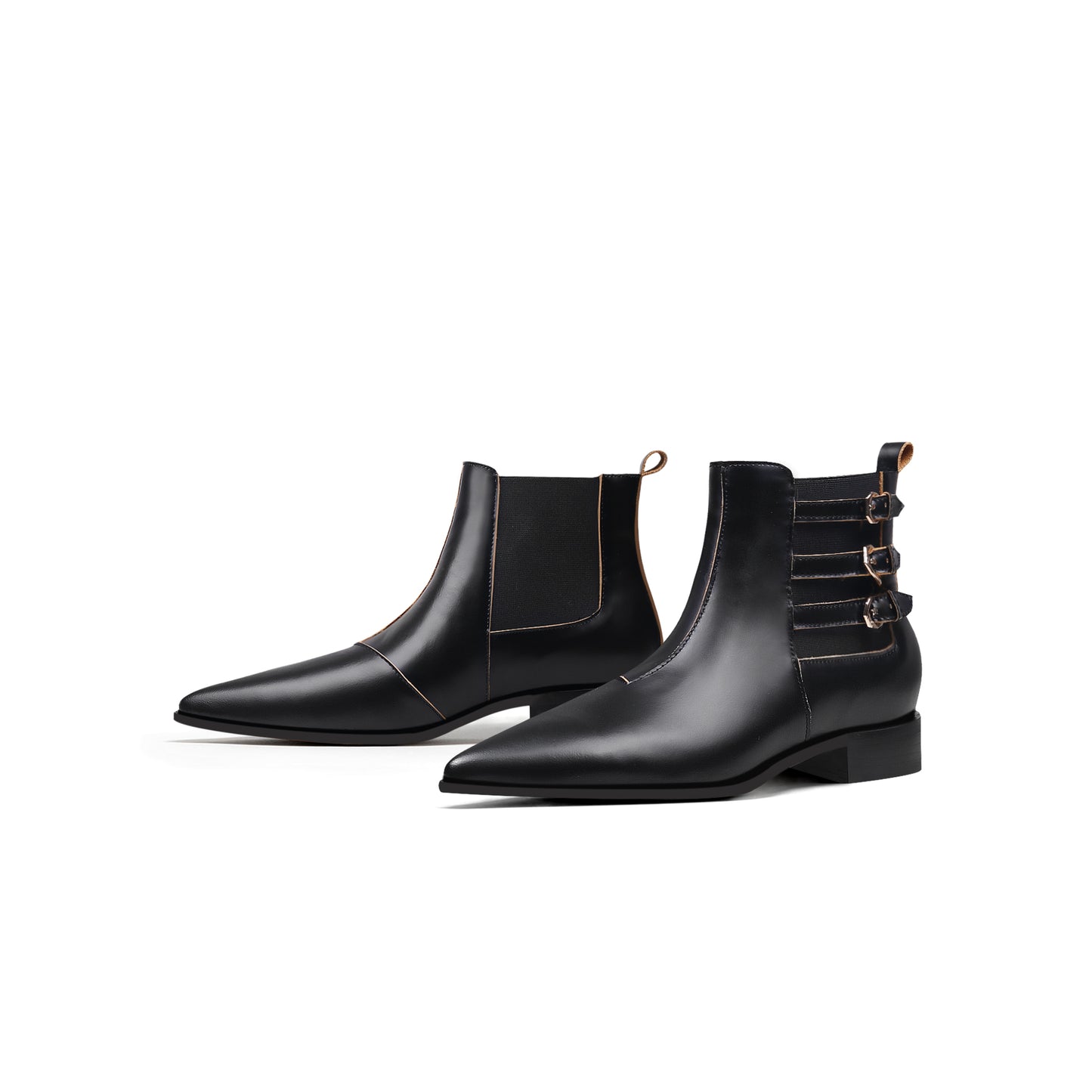 black leather boots with side buckles all black 6