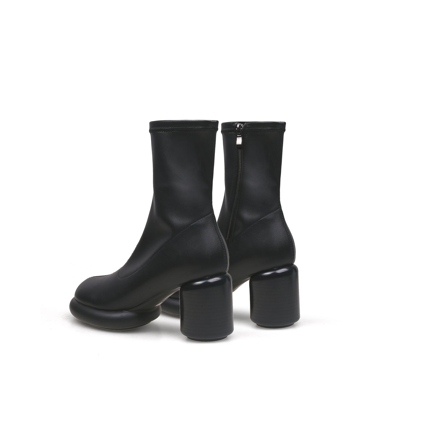 black leather cylindrical platform boots all black 4