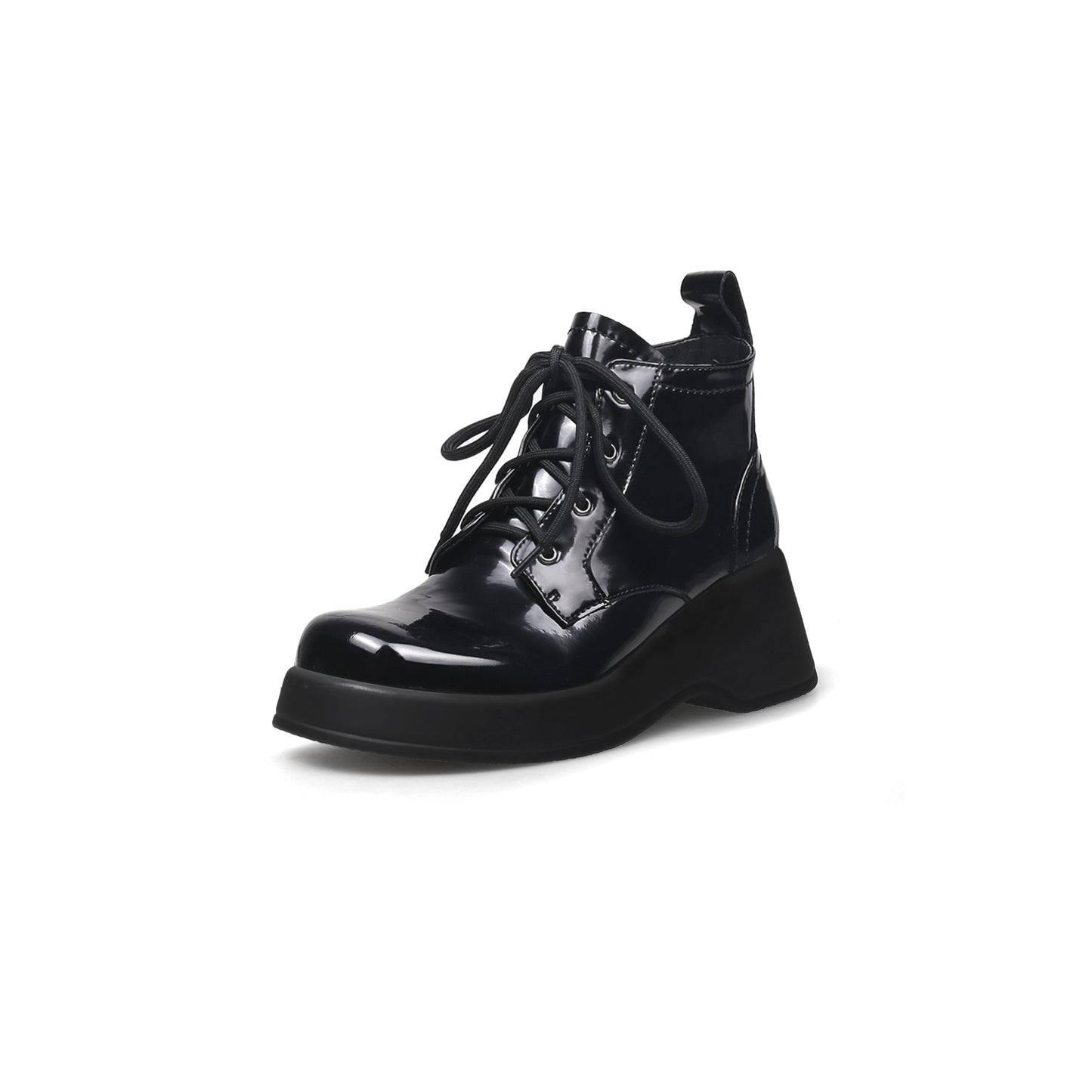 black leather lace up low ankle boots all black 2