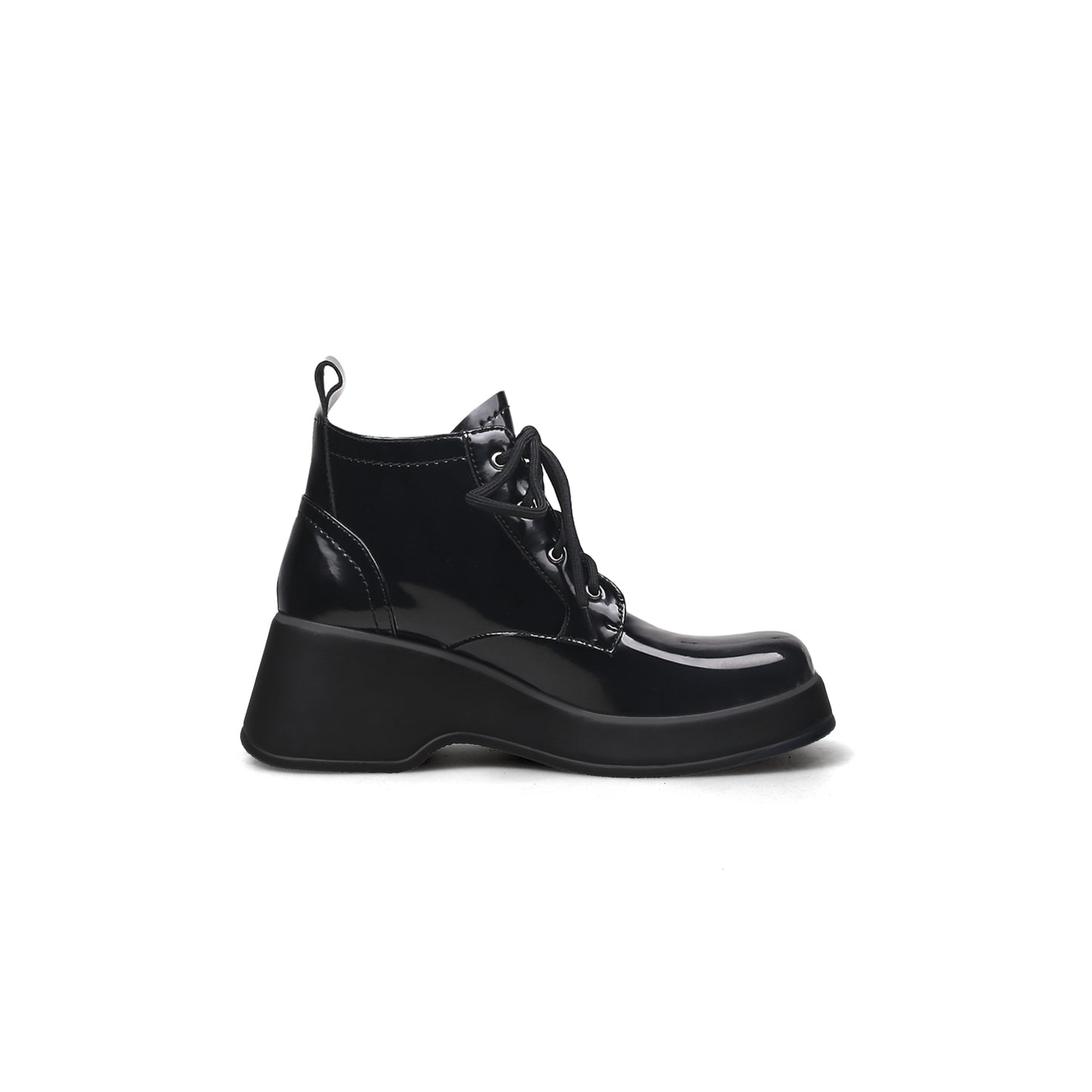 black leather lace up low ankle boots all black 3