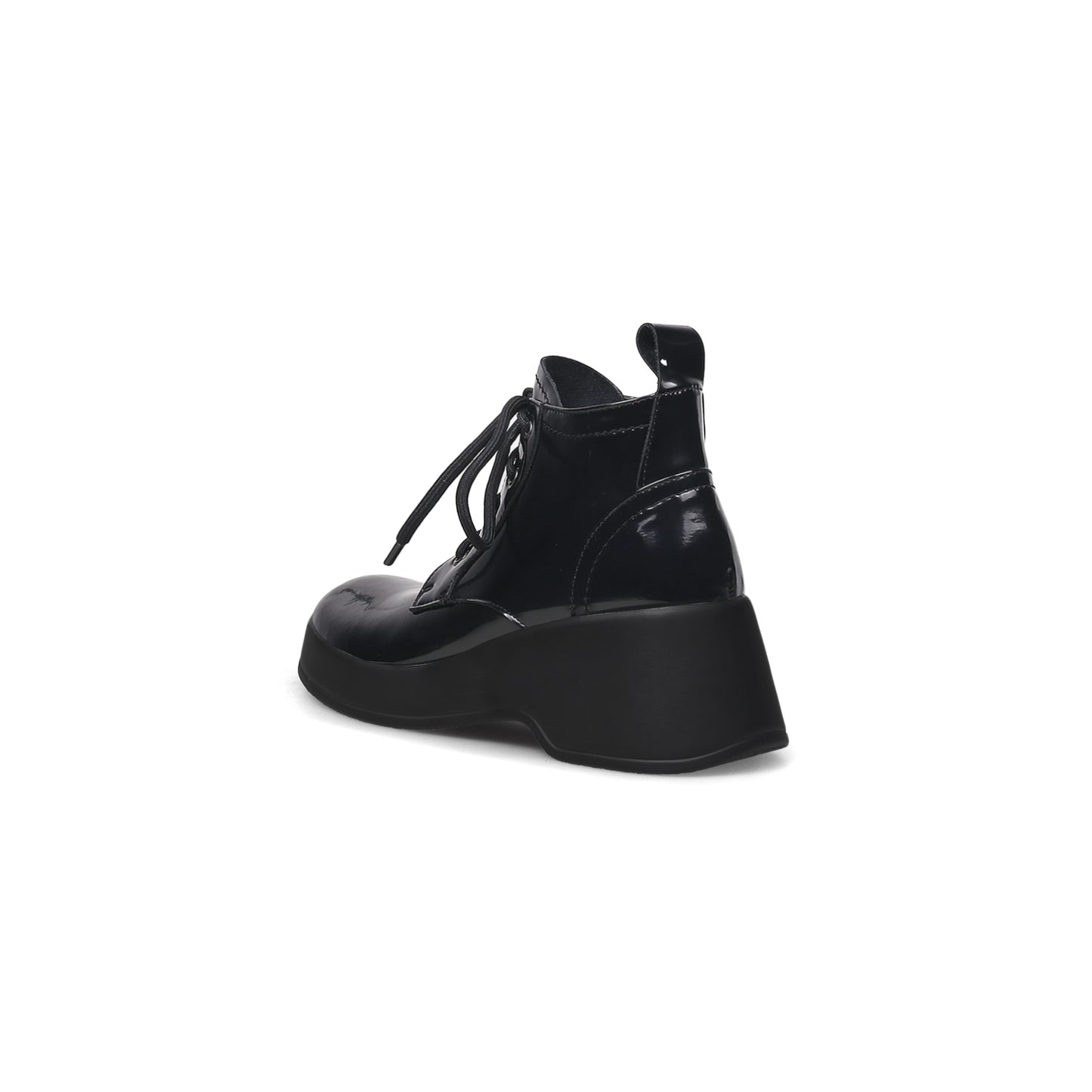 black leather lace up low ankle boots all black 4