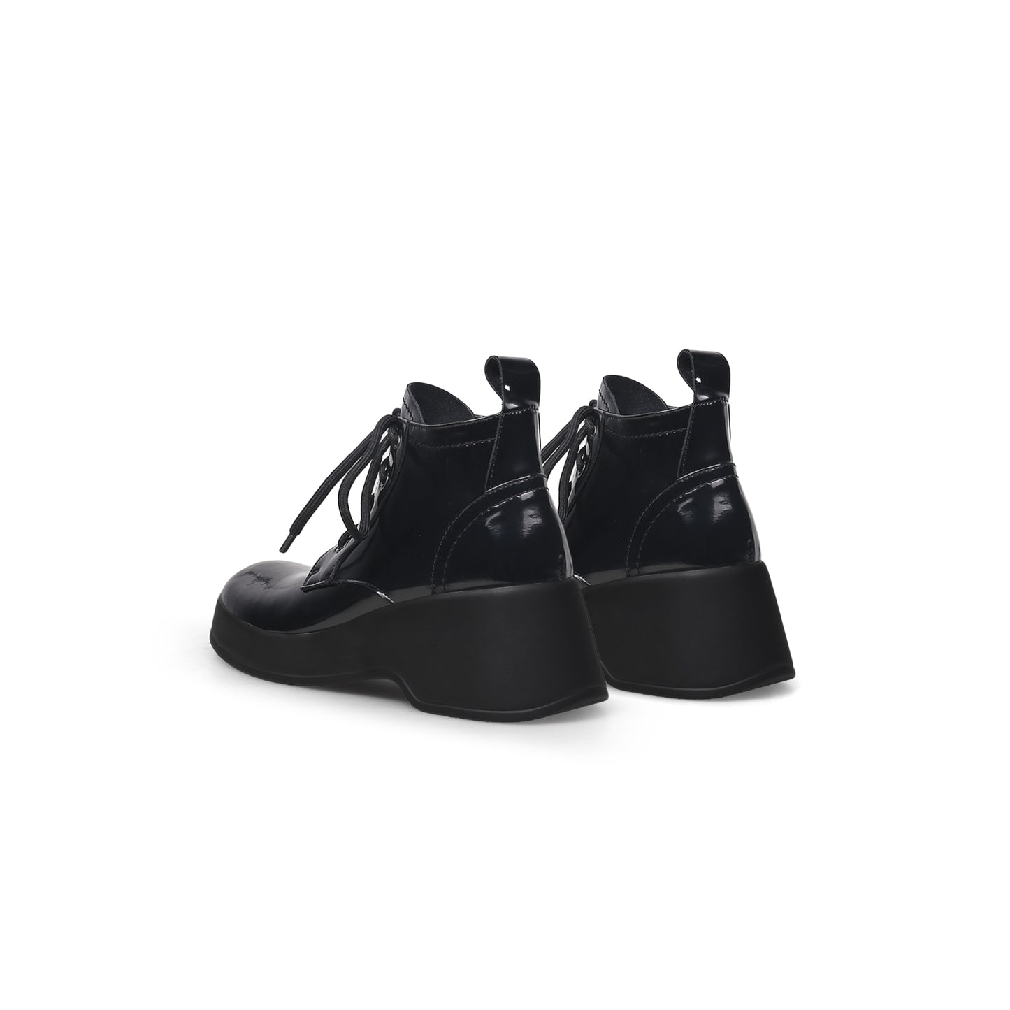 black leather lace up low ankle boots all black 5