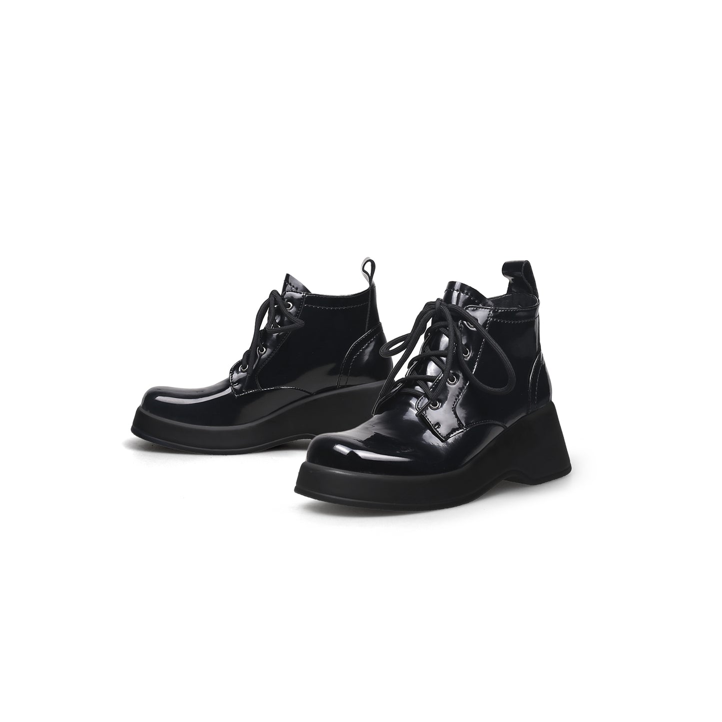 black leather lace up low ankle boots all black 6