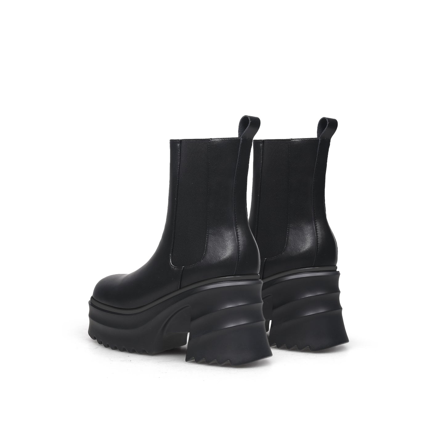 black leather platform ankle boots all black 5