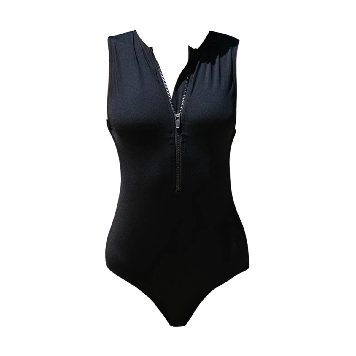 black one piece body sculpt zipper swimsuit all black 4