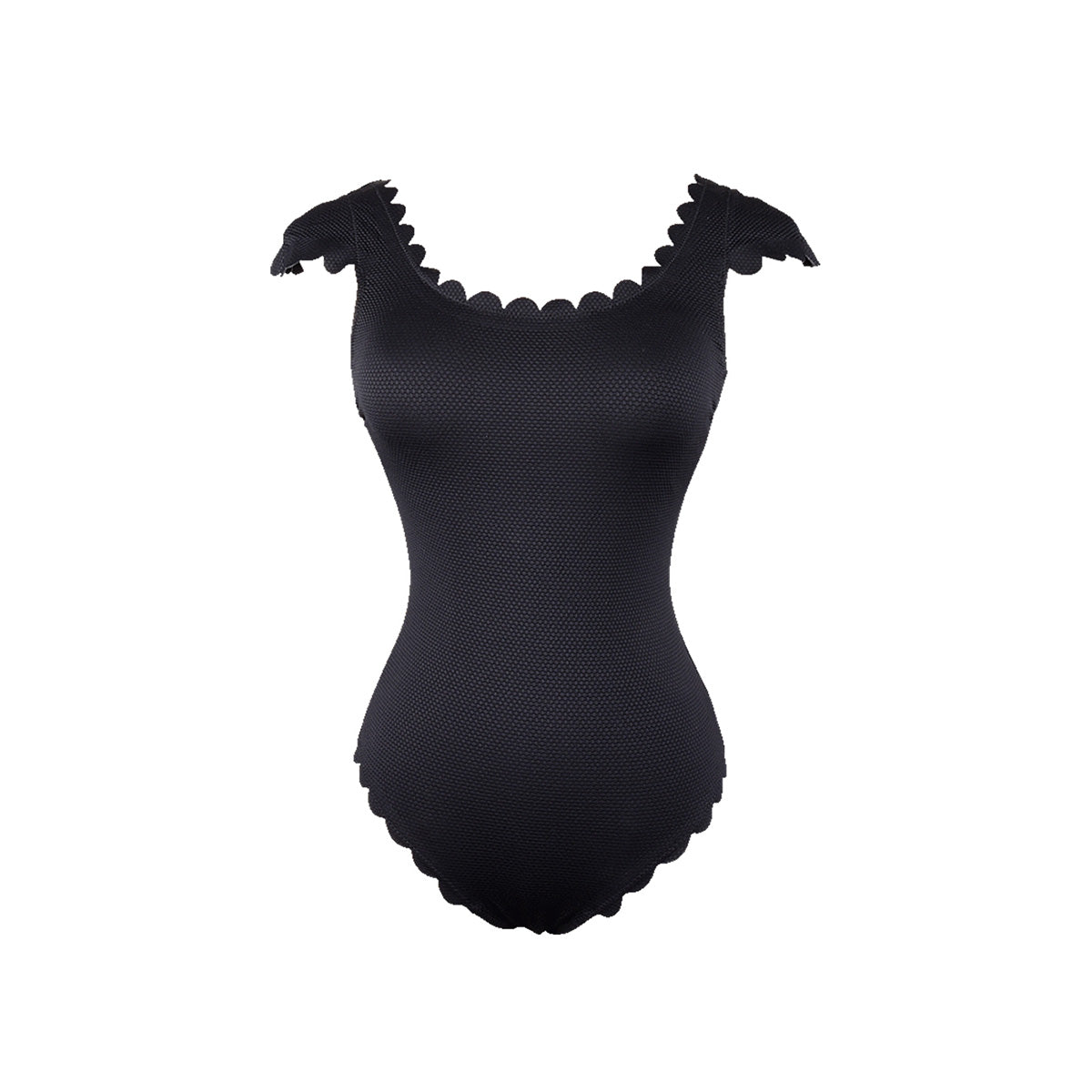 black one piece scallop trimmed slimming swimsuit all black 4