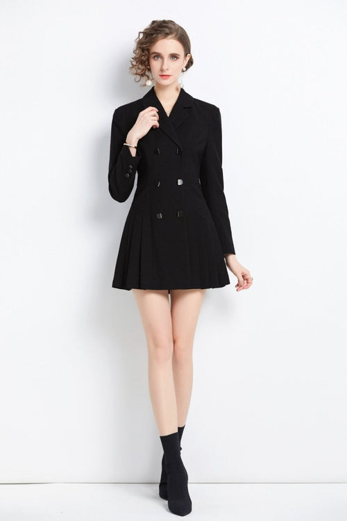 Black Pleated Cocktail Business Blazer Dress - 0cm